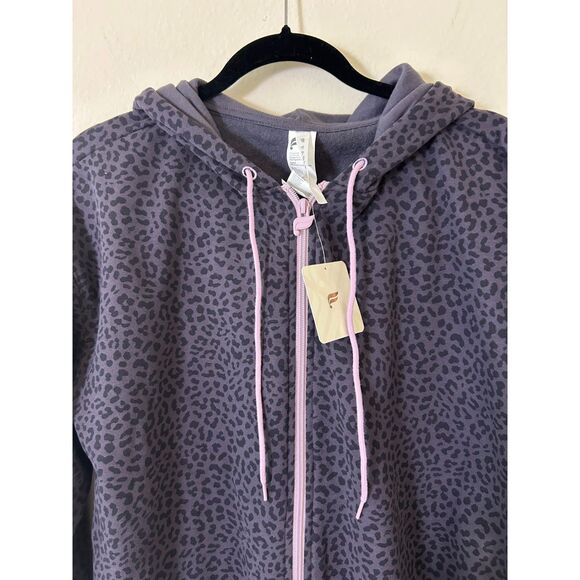 Fabletics Forever Fleece Hooded Jumpsuit X-Large Gray Leopard Orchid New $99 - Picture 7 of 11